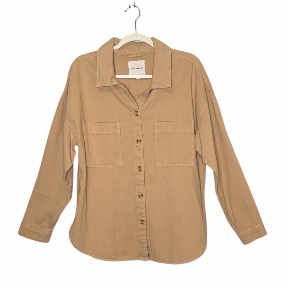 THREAD & SUPPLY WOMENS FLETCHER BUTTON UP JACKET WARM SAND SIZE LARGE EUC